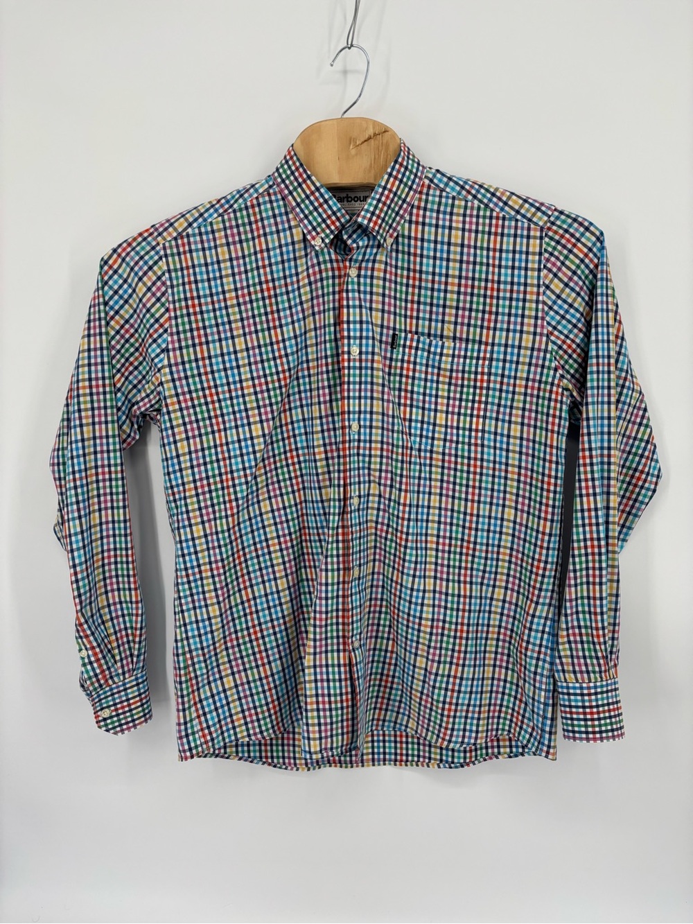Barbour Men Tailored Fit Shirt XL Long Sleeve Multicolor Tattersall Check Button - Picture 7 of 9